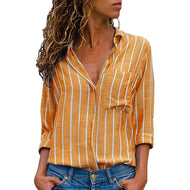 V-neck Striped Printing Long Sleeve Shirt Women