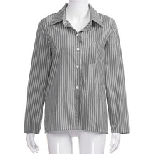 Load image into Gallery viewer, V-neck Striped Printing Long Sleeve Shirt Women