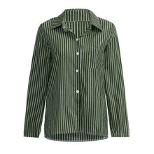 Load image into Gallery viewer, V-neck Striped Printing Long Sleeve Shirt Women