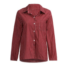 Load image into Gallery viewer, V-neck Striped Printing Long Sleeve Shirt Women