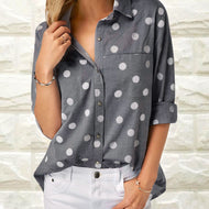 Women Casual Solid Long Sleeve Blouse Lapel Shirt